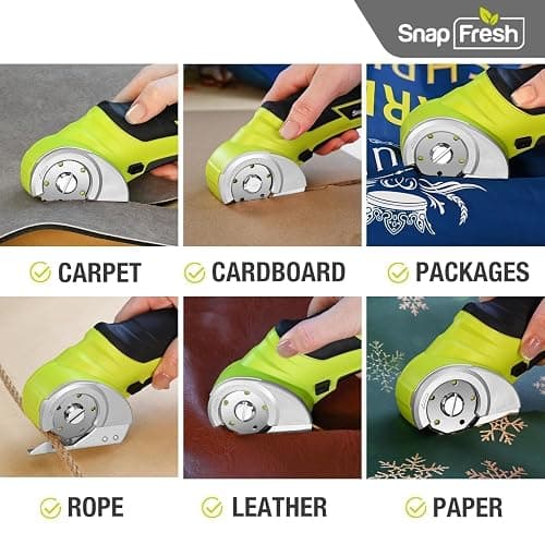 SnapFresh Cordless Electric Scissors, 4V Electric Mini Box Cutter, Carpet & Cardboard Cutter Tool with a Replacement Blade/Charger, Rotary Cutter for Cardboard Packages Leather Plastic （Green） thumbnail 3