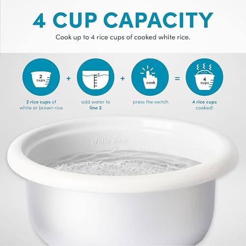 AROMA® CoreCoat Rice Cooker with Pop-Up Food Steaming Basket (4 Cups Cooked, 2 Cups Uncooked, 1 Qt) thumbnail 6