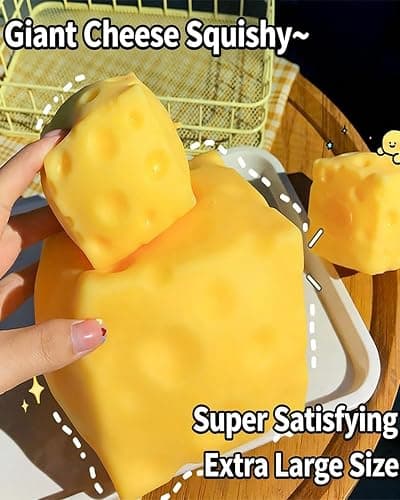 Big Cheese Squishy Jumbo Large Squishy Cheese Block Giant Stress Relief Ball Block Squeeze Toy Huge Yellow Rebounding Squishies Cheesess Cube for Autism ADHD Soft Novelty Toy for Adults Gift(2.4in) thumbnail 4