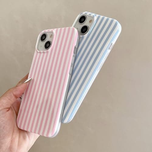 Reezaddin Pink and White Striped Phone Case for iPhone 16,Cute Aesthetic Vertical Stripes Classic Retro Girls Women Slim Protective Cover for iPhone 16 6.1in,Pink White thumbnail 5