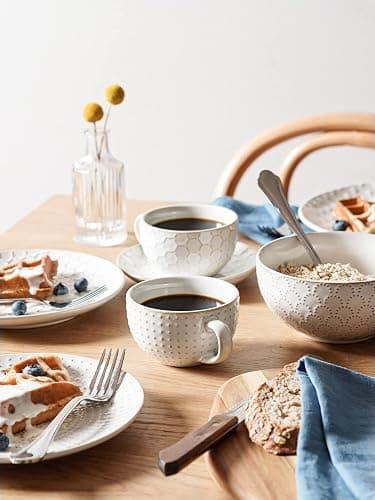LE TAUCI Cappuccino Cups with Saucers 8 oz, Ceramic Large Coffee Cup for Au Lait, Double shot, Latte, Cafe Mocha, Tea, Dishwasher Safe - Set of 4, Arctic white thumbnail 2