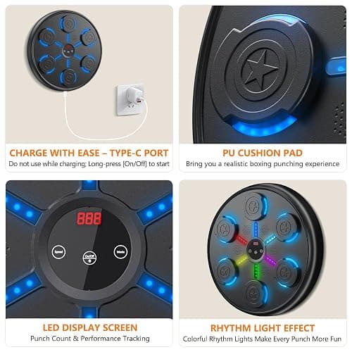 jiaao Music Boxing Machine Smart Bluetooth, Wall-Mounted Punching Target with 9 Modes & Speeds for Home Fitness, Boxing Workouts, Music Lovers, Includes Gloves and Headband thumbnail 6
