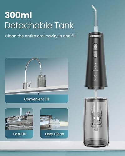 Onlyone Water Dental Flosser Pick for Teeth, 300ML Portable Oral Irrigator, Rechargeable Travel Irrigation Cleaner, Professional Electric Flossing Machine Power Flossers & Irrigator Accessories - Black thumbnail 8