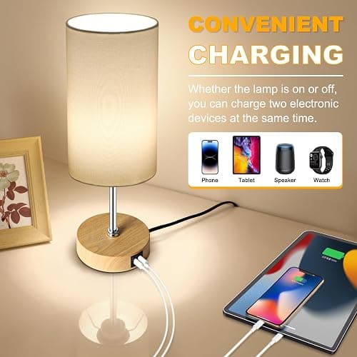 Unicozin Table Lamp with Wood Grain Base, 3 CCT 3000K/4500K/6500K & RGB Color Changing, Stepless Dimmable Small Bedside Lamp for Reading, Ambience Nightstand Light for Home Decor Party, White Shade thumbnail 6
