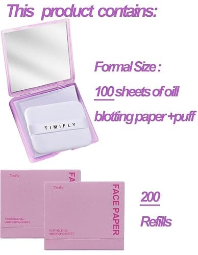 Oil Blotting Paper - 300 Sheets w/Mirror, Puff & Refills, Absorbs Excess Face Oil, Controls Shine, Gentle for Makeup Use thumbnail 2