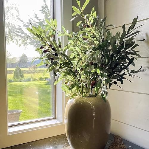 3pcs Artificial Plants Greenery Olive Branches Stems Fake Plants Green Leaves Fruits Branch Leaves for Home Office ndoor Outside DIY-Wreath Decor 27-Inch (3) thumbnail 2