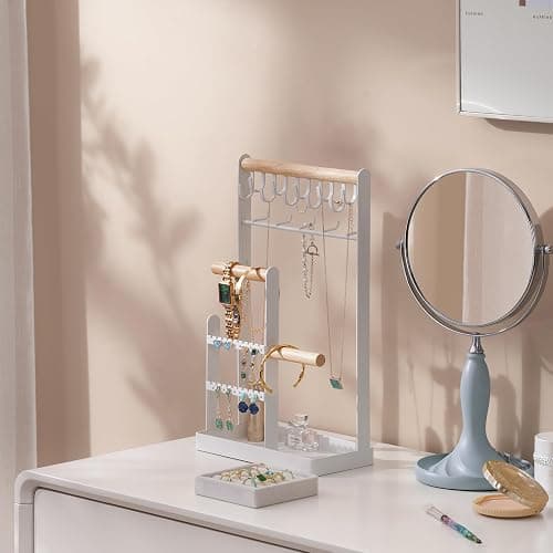 ProCase Jewelry Organizer Jewelry Stand Jewelry Holder Organizer, 4-Tier Necklace Organizer with Ring Tray, Large Aesthetic Jewelry Tower Storage Rack Tree for Bracelets Earrings Rings -Large, White thumbnail 2