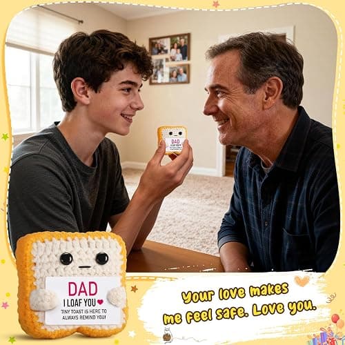 Ovrrcame Fathers Day Dad Gifts from Daughter or Son,Handmade Crochet Toast Funny Birthday Cards for Daddy,Unique I LOAF You Papa Gift Idea Decorations thumbnail 7