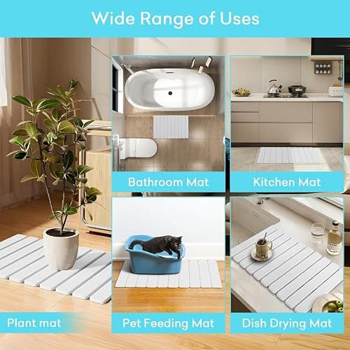 DAWNTREES Foldable Stone Bath Mat, 60x40 cm Super Absorbent Diatomaceous Earth Mat, Non-Slip Quick Drying Mat, Compact and Easy to Store Bath Mats for Bathroom, Easy to Clean, White thumbnail 5