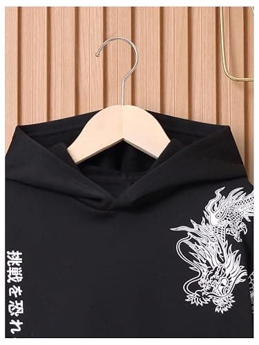 WDIRARA Boy's Dragon Letter Graphic Hoodie Long Sleeve Sweatshirt Hooded Pullovers Top thumbnail 3