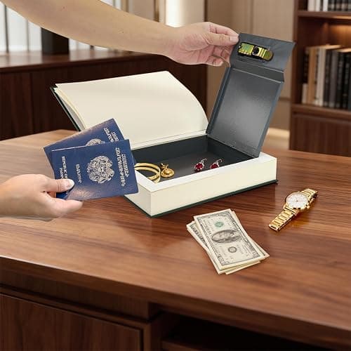 UWILLION Large Decorative Book-Shaped Lockable Storage Box with Combination Lock, Home and Office Organizer for Small Personal Items, Evergreen Stories, 10.82 x 7.67 x 1.77 Inches thumbnail 6