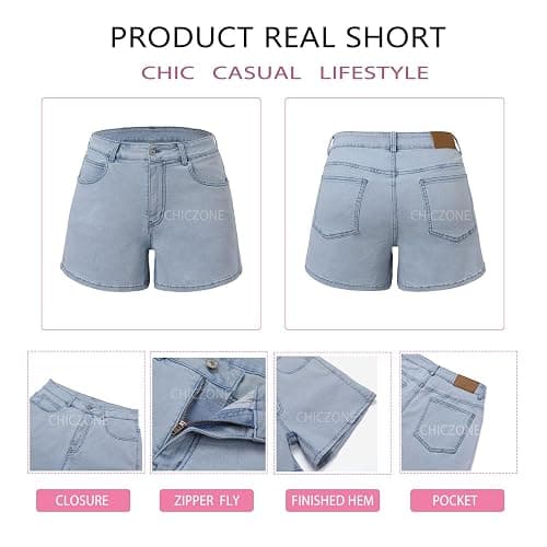 CHICZONE Womens Mid-High Waisted Jean Shorts Ripped Cutoff Denim Shorts Stretchy Summer Short Pants thumbnail 5