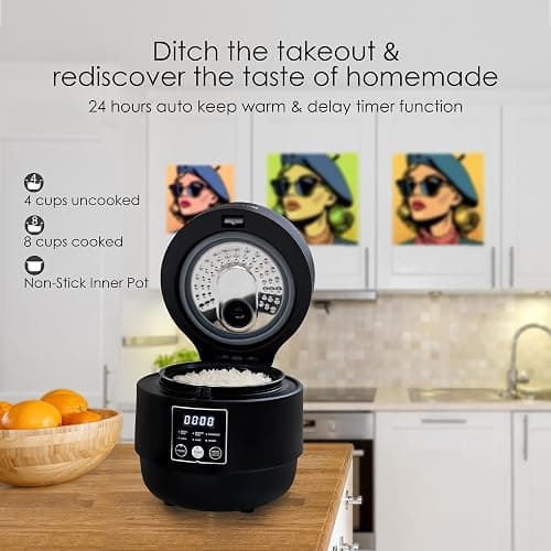 MAGiC COM Rice Cooker 4 Cup(Uncooked) 8 Cup(Cooked), Small Rice Cooker with Steamer, One Touch Healthy Cooking & Warmer, Slow Cooker with Nonstick Inner Pot, 24 Hour Delay Timer, Grain Cooker/Black thumbnail 4