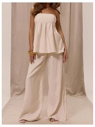 Floerns Women's Casual Strapless Peplum Top Sleeveless Ruffle Hem Babydoll Bandeau thumbnail 6
