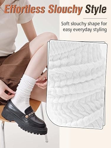 Rehelu Womens Scrunch Long Socks Retro Cute Cotton Slouchy Boot Socks Lightweight High Tube Slouch Sock for Women 3 Pairs thumbnail 2