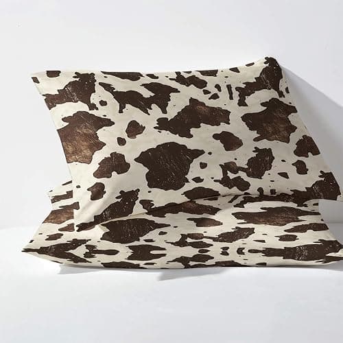 NOGAWA Cow Print Sheets Twin XL Size, Western Rustic Farmhouse Bed Sheets, Animal Print Bedding Sheets & Pillowcases 3 Piece Set - Microfiber Deep Pocket Fitted Sheet & Flat Sheet & Pillow Case thumbnail 2