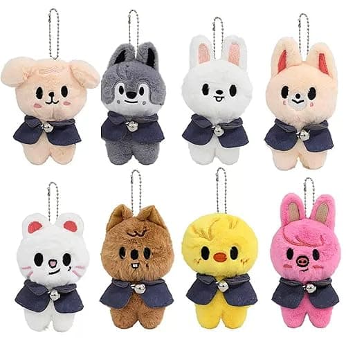 RHEETADA 8 PCS Skzoo Keychains 3.8 Inches Stray Kids Plush Keychains SKZ Set Key Pendant