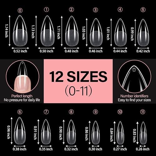AILLSA Long Almond Nail Tips Full Cover Clear Gelly Nails Tips Half Matte Acrylic Tips Pre-Filed Fake Press on Nail Tips for Extension Home DIY Salon Manicure 216PCS 12 Sizes thumbnail 6
