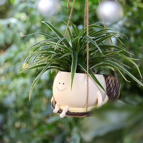 UMESONG Hanging Swing Chair Planter Pot Smiley Face Planter for Indoor Outdoor Plant Cute Head Resin Flower Pots for String of Pearls Plant Live Unique Gift IdeaI for Mother Day, Christmas (Large) thumbnail 5