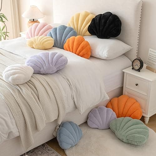 Znhinery Shell Pillow, Seashell Throw Pillow with Soft Rabbit Plush for Couch Bed, Shell Shaped Decorative Ocean Pillow Stylish Beach Cushion Room Decor Aesthetic for Bedroom Livingroom thumbnail 6