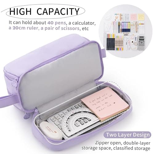 CICIMELON Large Capacity Pen Pencil Case with 4 Compartments, Multi-Slot Pencil Pouch Bag Aesthetic School Supplies Organizer for Teen Girls, Women, Adults (Purple) thumbnail 4