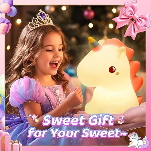 Unicorn Toys Night Light, 16 Colors Night Light Kids, Silicone Gilrs Toys | Dimmable, Soft Silicone Touch, 12 Hours Use, Nightlight, Unicorn toys for Girls Age 3 4 5 6, Baby, Toddlers, Kids Room Decor thumbnail 2