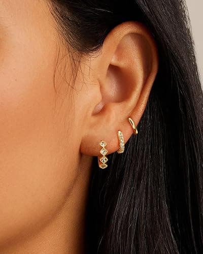 Rotnso Gold Hoop Earrings Set for Women Trendy, 14K Gold Plated Chunky Hypoallergenic Small Diamond Cartilage Hoops Cute Cubic Zirconia Dangle Stud Earrings Jewelry Gifts thumbnail 4