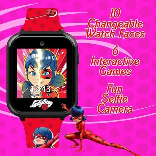 Miraculous Kids Interactive Smartwatch – Touchscreen Watch 10 Changeable Faces, Step Counter, Games, Selfie Cam, Alarm & Timer, Durable Silicone Straps – Fits Wrists 5.5"-8.0" thumbnail 6