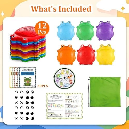 DSHKISK Frog Stepping Stones for Kids Outdoor Toys - 12 Pcs Non-Slip Stepping Stone,Balance Stepping Stones Kids, Kids Stepping Stones,Obstacle Course with Spinner & Activity Cards,Gift for Boys Girls thumbnail 2