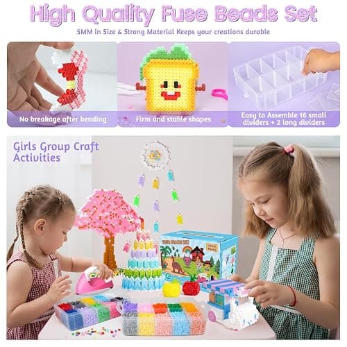 Meland Fuse Beads with Mini Iron - 24,000pcs Beads for Crafts for Girls Age 3-12 Year Old, 24 Color 5MM Melty Bead Set, Art & Craft Kit for Girls Gift Idea for Birthday Christmas thumbnail 2