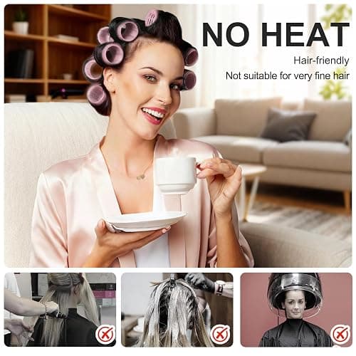 4 Sizes Hair Rollers for Women Set - 50 Pcs Hair Curler Rollers with Clips, Self Grip Hair Rollers for Long, Short Hair and Bangs, 25mm, 36mm, 48mm, 60mm, Pink thumbnail 5