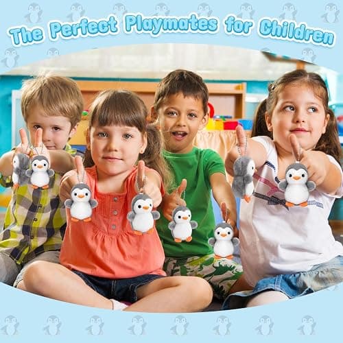 Skylety 8 Pcs 4 Inch Mini Penguin Stuffed Animal Bulk Penguin Plush Keychains for Birthday Xmas Party Favor Gifts (Grey) thumbnail 6