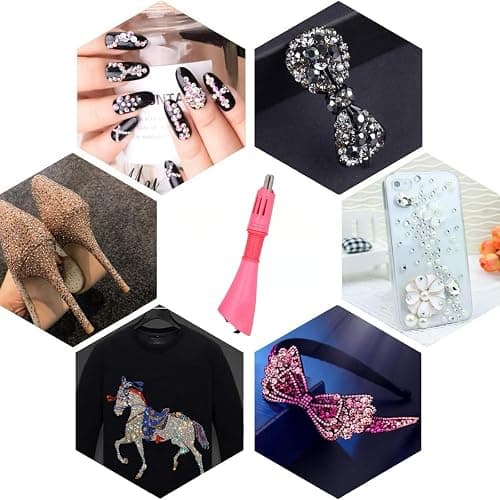Baxczomx Hotfix Applikator Set, Hotfix Strasssteine Applikator mit 7 Applikatorspitzen, 2 Boxen Hotfix Strasssteine Glitzersteine für Textilien, Hotfix Strass Applikator für DIY Kleidung Schuhe (Rosa) thumbnail 5