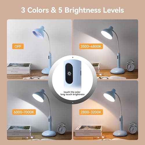 VAVOFO Wireless LED Desk Lamp with Touch Control - Adjustable 2700-7000K Color Temperature, 700LM Brightness, 360° Flexible Gooseneck, USB-C Charging, 2.5hrs Cordless Use (Blue) thumbnail 2