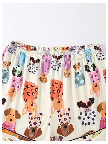 WDIRARA Women's Two Piece Animal Print Short Sleeve Button Shirt and Elastic Waist Shorts Pajama Set thumbnail 5