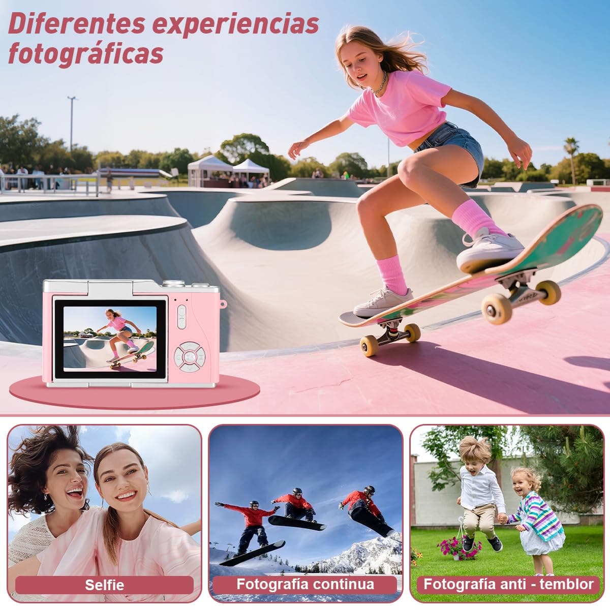 Cámara Digital 4K, Cámara Compacta HD 1080P 48MP，con Zoom de 8X, Enfoque Automático, Tarjeta de 32 GB, Pantalla Abatible de 2,4 Pulgadas,Adecuada para Estudiantes, Fotografía de Viajes y Vlogs (Rosa) thumbnail 5