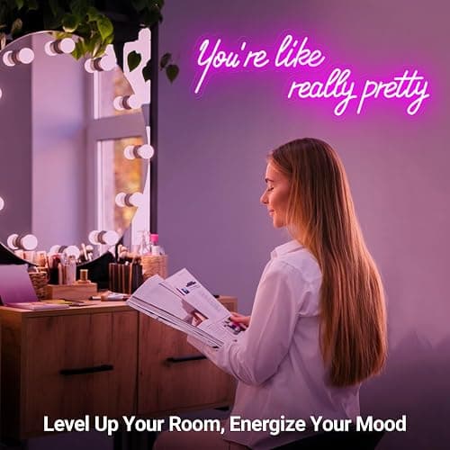 30IN Large You're Like Really Pretty Neon Sign, Dimmable Pink Handmade Led Neon Light for Salons, USB Power Bathroom Bedroom Girls Makeup Room Bachelorette Party Home Birthday Gift thumbnail 9
