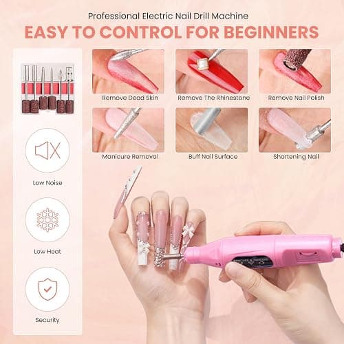 Nail Kit for Beginners with Everything, Practice Hand & Storage Gift Bag | Complete Acrylic Nail Starter Kit with Drill, Lamp, Acrylic Powder, Liquid Monomer and 12Color Glitter for Home Salon Gifting thumbnail 4