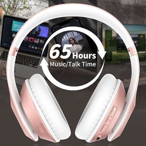 Glynzak Wireless Bluetooth Headphones Over Ear 65H Playtime HiFi Stereo Headset with Microphone and 6EQ Modes Foldable Bluetooth V5.3 Headphones for Travel Smartphone Computer Laptop Rose Gold thumbnail 3