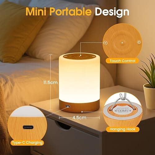 YUNJAYI Kids Night Lights for Bedroom, LED Bedside Table Lamp Touch Dimmable, 13 Colors Changing & 5 Modes, Portable Small Lamp USB Rechargeable Sleep Aid,Eye Caring Baby Night Lamp Nursery, 2 Pack thumbnail 7