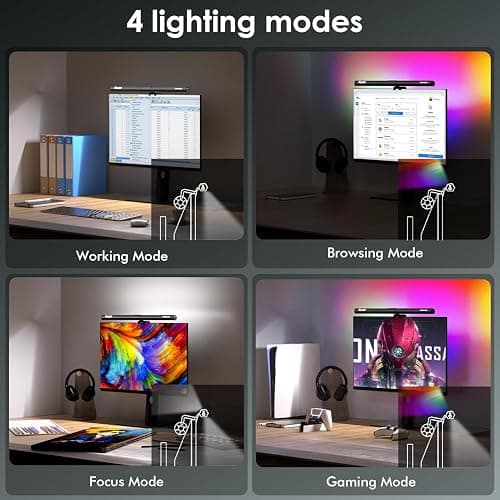 Quntis Monitor Light RGB Backlight, Eye-Care Computer Lights Bar Gaming Office Desk Lamp, 15 Modes Backlight, 3 Color Temperature & Brightness Dimmable Front Light, Ra95 Screen No Glare Monitor Lamp thumbnail 6