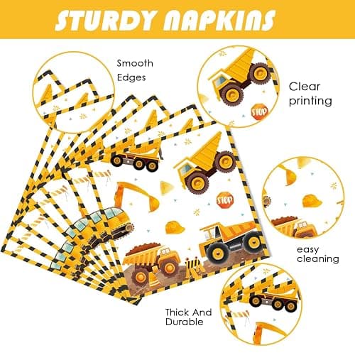 194Pcs Construction Plates Birthday Party Supplies Decorations Serve 24 | Includes Napkins Cups Tablecloth and Banner | Boys Construction Themed Birthday Party thumbnail 5