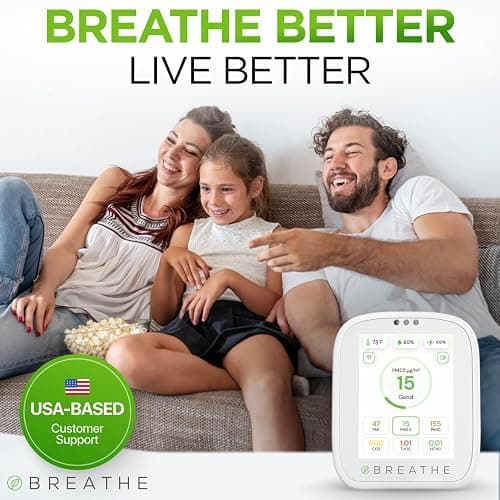 BREATHE Airmonitor Plus: Smart Air Quality Monitor Indoor - 8-in-1 CO2 Meter, Formaldehyde Detector, VOC Meter, PM1/2.5/10, Temperature & Humidity - Air Quality Tester for Home with App thumbnail 8
