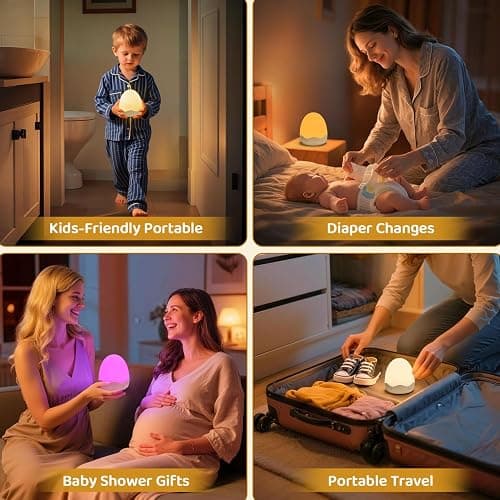 COOLNIGHT Nachtlicht Kinder, Stilllicht Touch Dimmbar mit 10 Helligkeit 10 Farben, 3600mAh+Timer+Fernbedienung LED Nachtlicht Baby, Tragbar & USB Aufladbar & Kabellos Nachttischlampe, Baby Geschenke thumbnail 6