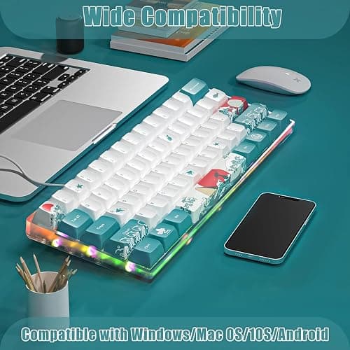 MIHIYIRY 60% Wired Gaming Keyboard, 61 Keys SK Mechanical Keyboard, RGB Backlit Compact Gaming Keyboard Red Switch PC(Coral Sea) thumbnail 4