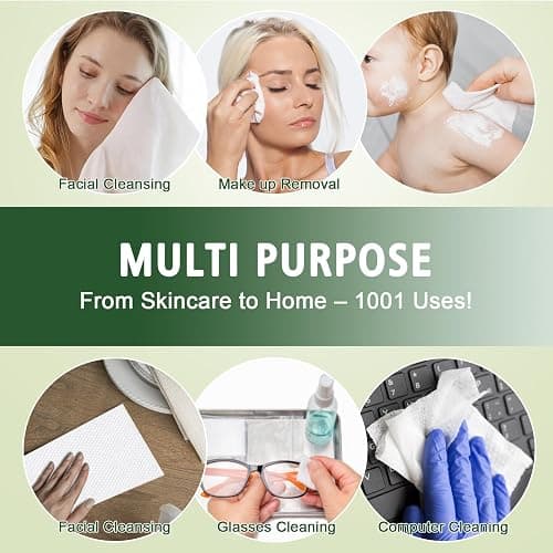 Disposable Face Towels 600 Count, Biodegradable Ultra Soft & Thick Facial Towels for Sensitive Skin, Lint-Free Makeup Remover Dry Wipes, Multi-Purpose Cleansing Towelettes for Face Wipes, Skincare thumbnail 7