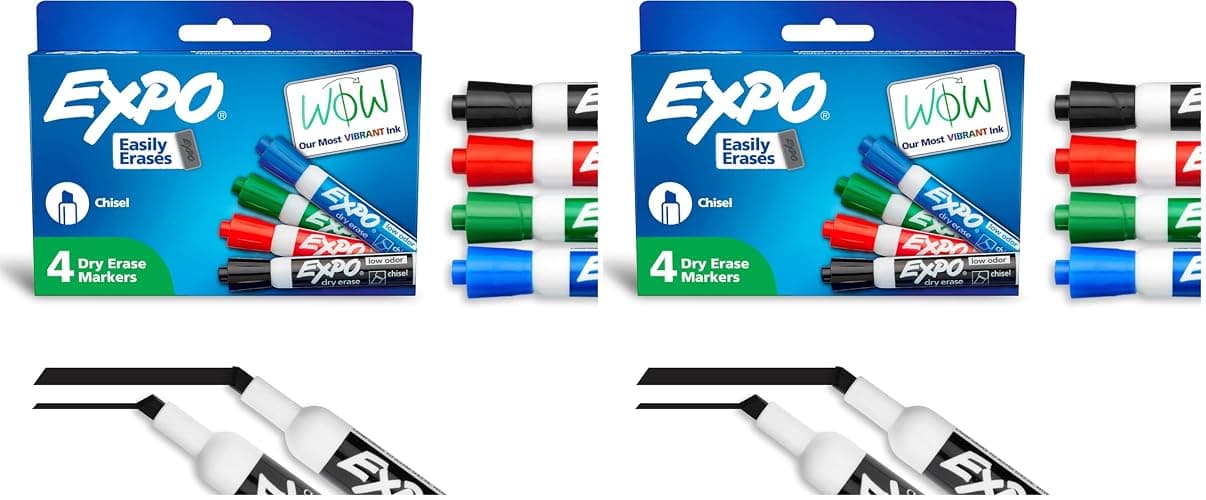 EXPO Dry Erase Markers, Low Odor Ink, Assorted Colors, Chisel Tip, Whiteboard, Calendar, Organization, Essential Supplies for Office, School, Classroom, Teachers, 4 Count (Pack of 2) - Image 1