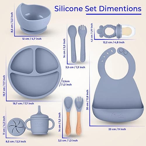 Silicone Baby Feeding Set – 10 Pcs Baby Led Weaning Supplies & Self Feeding Kit | BPA-Free Toddler Plates and Bowls Set, Bib, Fruit Feeder, Cup, Spoons & Forks – Empower Independence with LimeOr -Gray thumbnail 2
