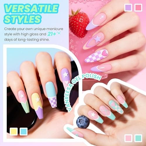 VANREESA 24 Pcs Gel Nail Polish Set, 21 Colors Gel Polish with Base Coat Glossy & Matte Top Coat Yellow Green Blue Pink Purple Orange Gel Polish Kit Nail Kit Gifts for Women Girls thumbnail 5