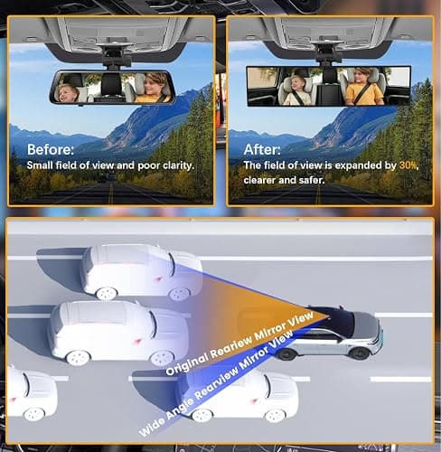 HmmtyRack Panoramic Car Rear View Mirror Universal Extender Convex 12 Inch | Chrome Anti-glare Clip on Mirrors Wide Angle Large Rearview Mirror Interior Accessory to Reduce Blind Spot for Car SUV Trucks thumbnail 6